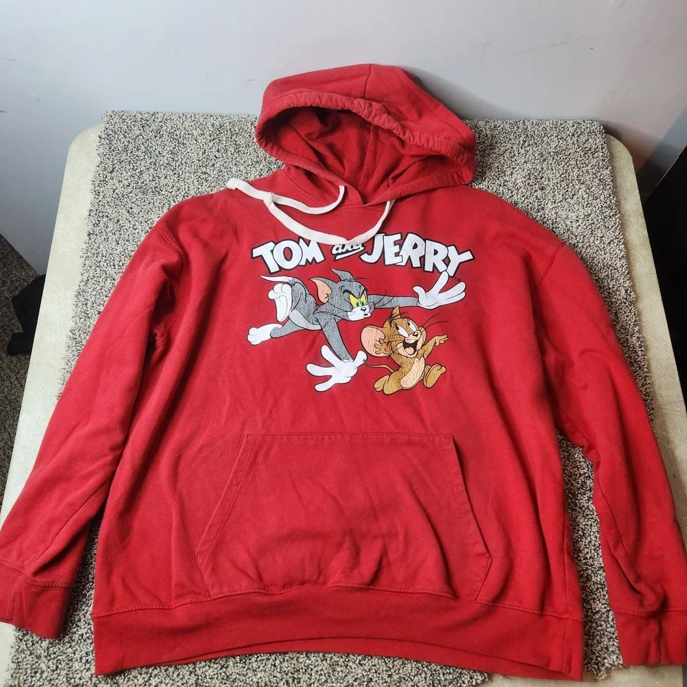 Tom & Jerry Hoodie Girls XXL 19 Yrs Red Pullover Drawstring Graphic Cotton Blend